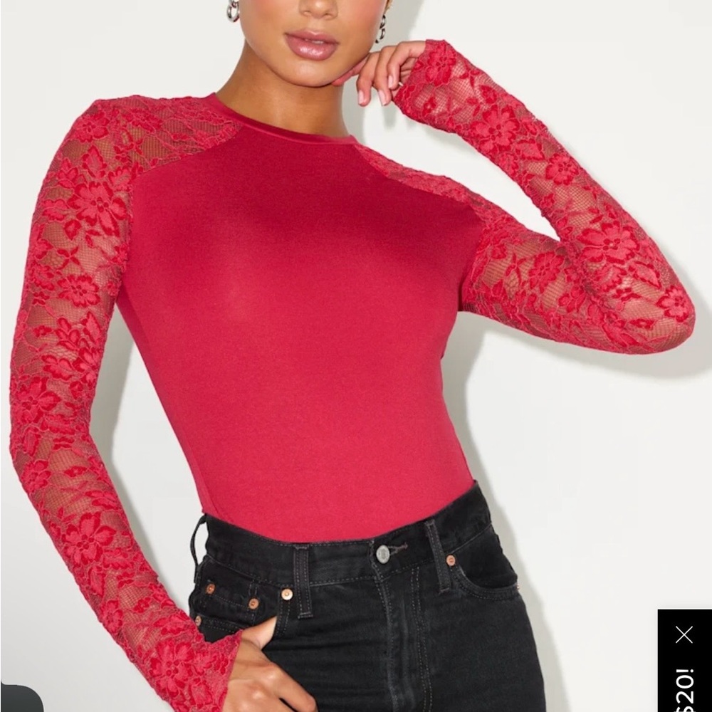 Lulu's Scarlet Lace Sleeve Bodysuit